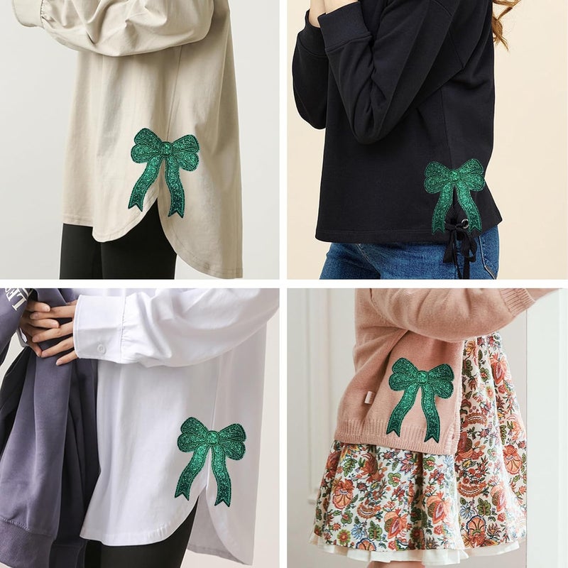 CY 5pcs Green Glitter Sequin Bow Embroidered Patches - Iron On or Sew On - Glamorous Preppy Appliques for Girls & Women's Clothes, Backpacks & Home Decor - Image 2